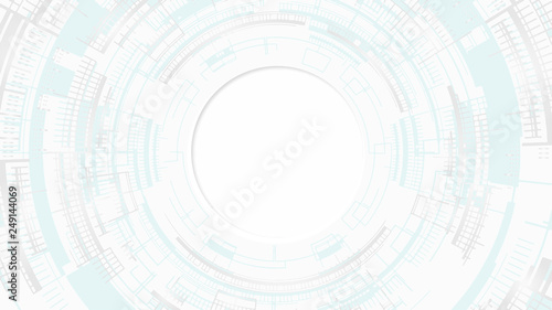 Gray white Abstract technology background with various technology elements. Hi-tech communication concept. Innovation background. Circle. Empty space for your text.