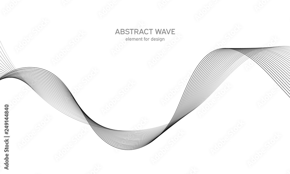 Abstract wave element for design. Digital frequency track equalizer. Stylized line art background. Vector illustration. Wave with lines created using blend tool. Curved wavy line, smooth stripe.