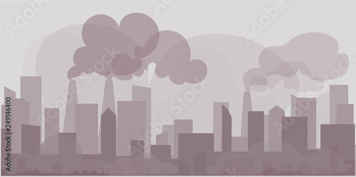Landscape background Air pollution in the city.Outside the building, toxic smoke exceeds the standard.Concept flat style vector illustration environmental impact. -EPS10