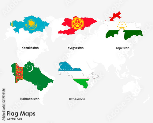 Central Asia county maps flag 