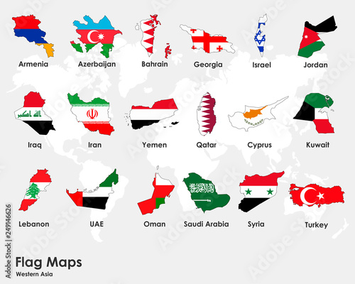 Western asia county maps flag assembly