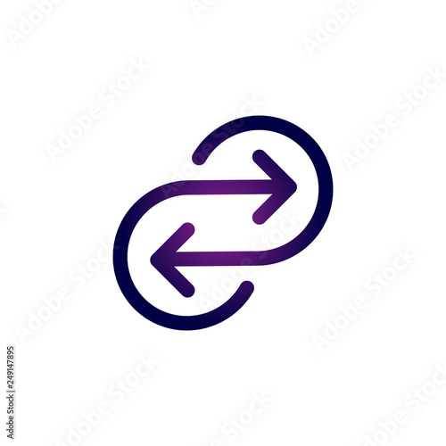 Vector icon of infinite sign made out of two arrows. Syncing or recycling logo. Vector illustration isolated on white background.