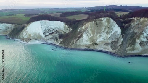 White Mons Klint Chalk Cliffs and Turquoise Blue Sea From Drone photo