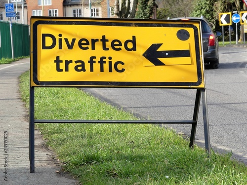 Diverted Traffic sign, Rickmansworth, Hertfordshire, UK