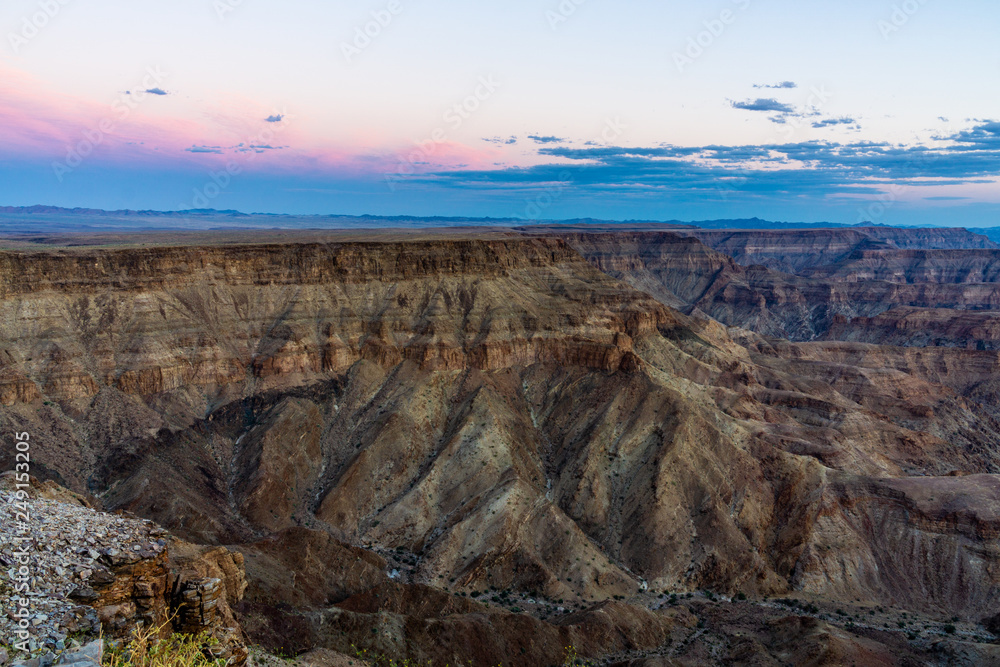 fishriver canyon in namibia national park sunset clouds sky