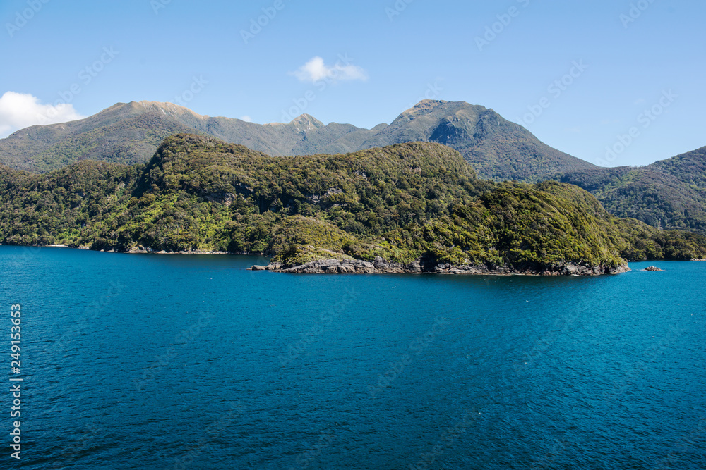 Sea entry into Dusky Sound in Fiordland National Park in the South Island of New Zealand