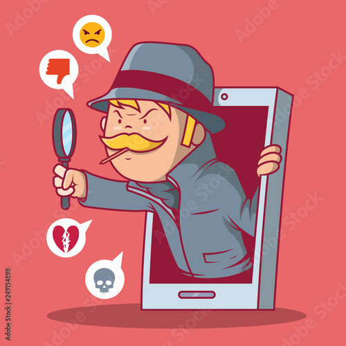 Spyware spying vector illustration. Technology, communication, crime, security, spyware design concept