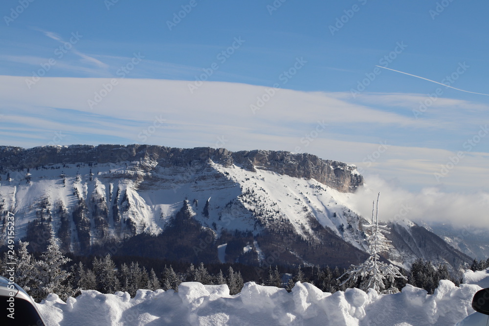 Obraz premium MONTAGNE - LE MONT REVARD SOUS LA NEIGE - MASSIF DES BAUGES - SAVOIE