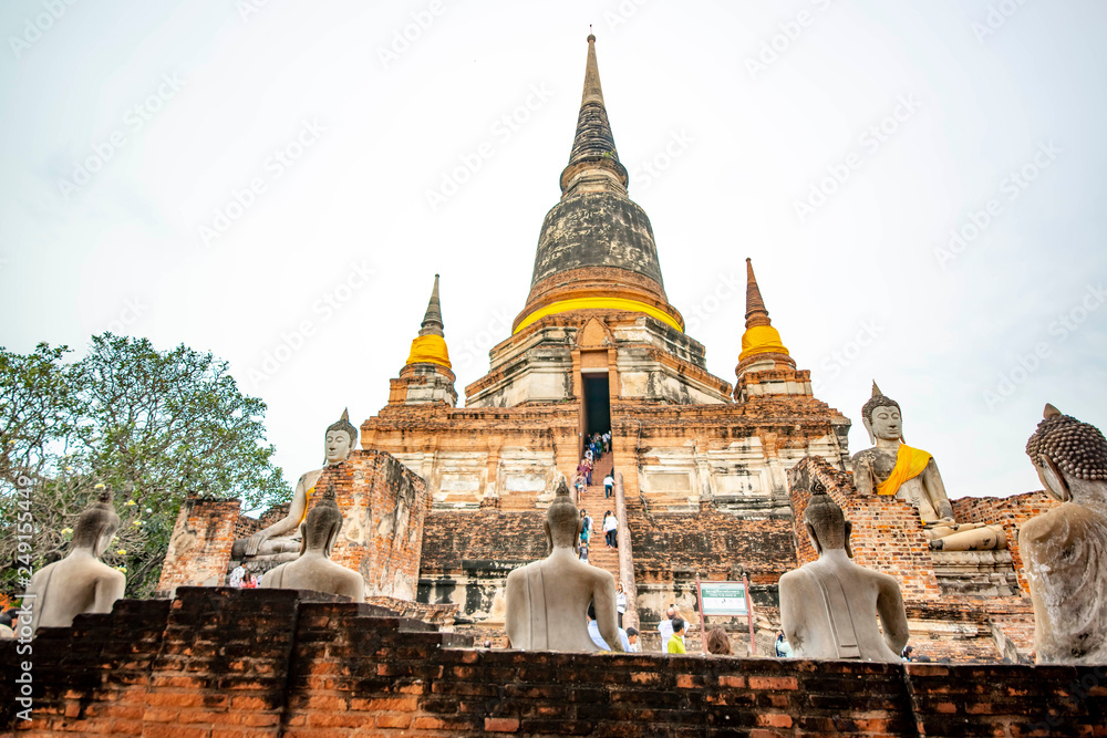 Naklejka premium Wat Yai Chai Mongkhon Temple in Ayutthaya, Thailand