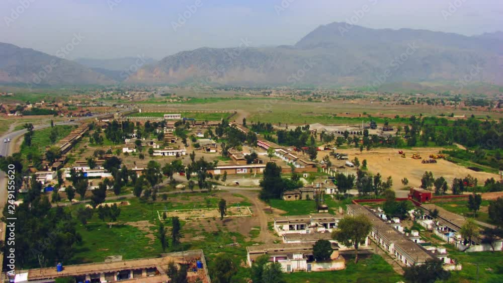 Peshawar, Pakistan, Aerial view of busy mountain pass connecting the
