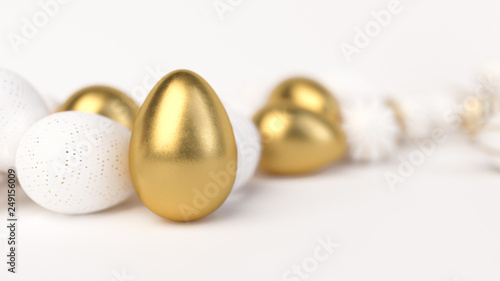 Happy Easter Luxury background with golden and white eggs
