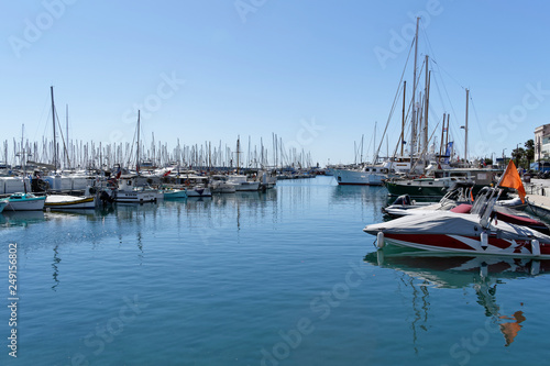 Yachts moored in Old Port of Cannes . French Peviera, Provence-Alpes-Cote d'Azur, France, Europe © dinadankersdesign