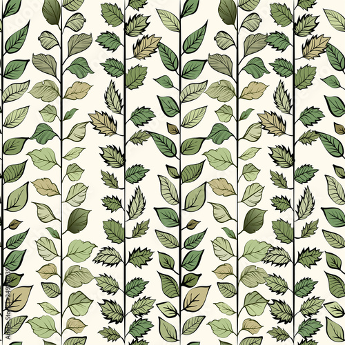 Seamless pattern. Green leaves on light background
