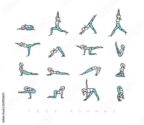 Yoga asanas pen line color