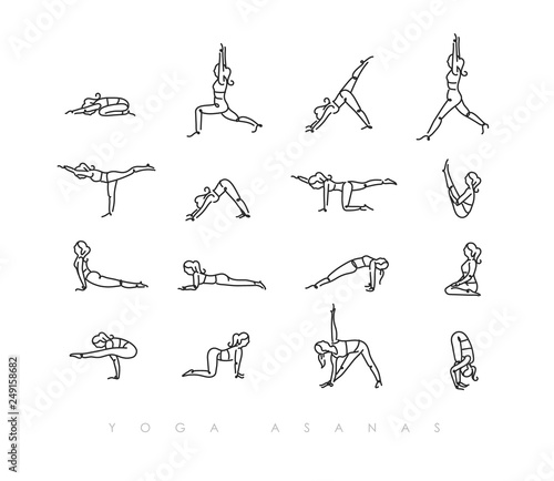 Obraz na płótnie Yoga asanas pen line w salonie