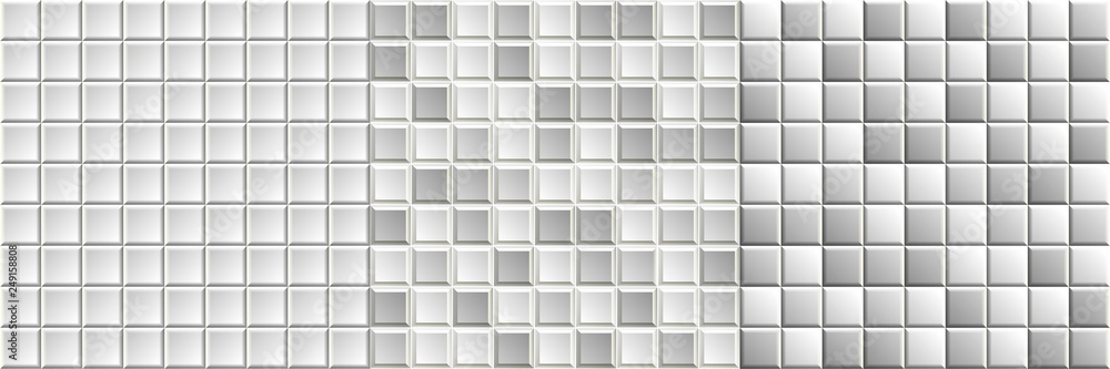Set of seamless black-and-white mosaic tiles textures. Grayscale vector background - obrazy, fototapety, plakaty 