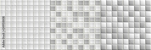Set of seamless black-and-white mosaic tiles textures. Grayscale vector background