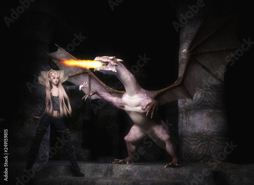 3d Illustration of a Fantasy Dragon photo