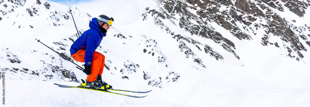 Banner of a skier in a snowy landscape