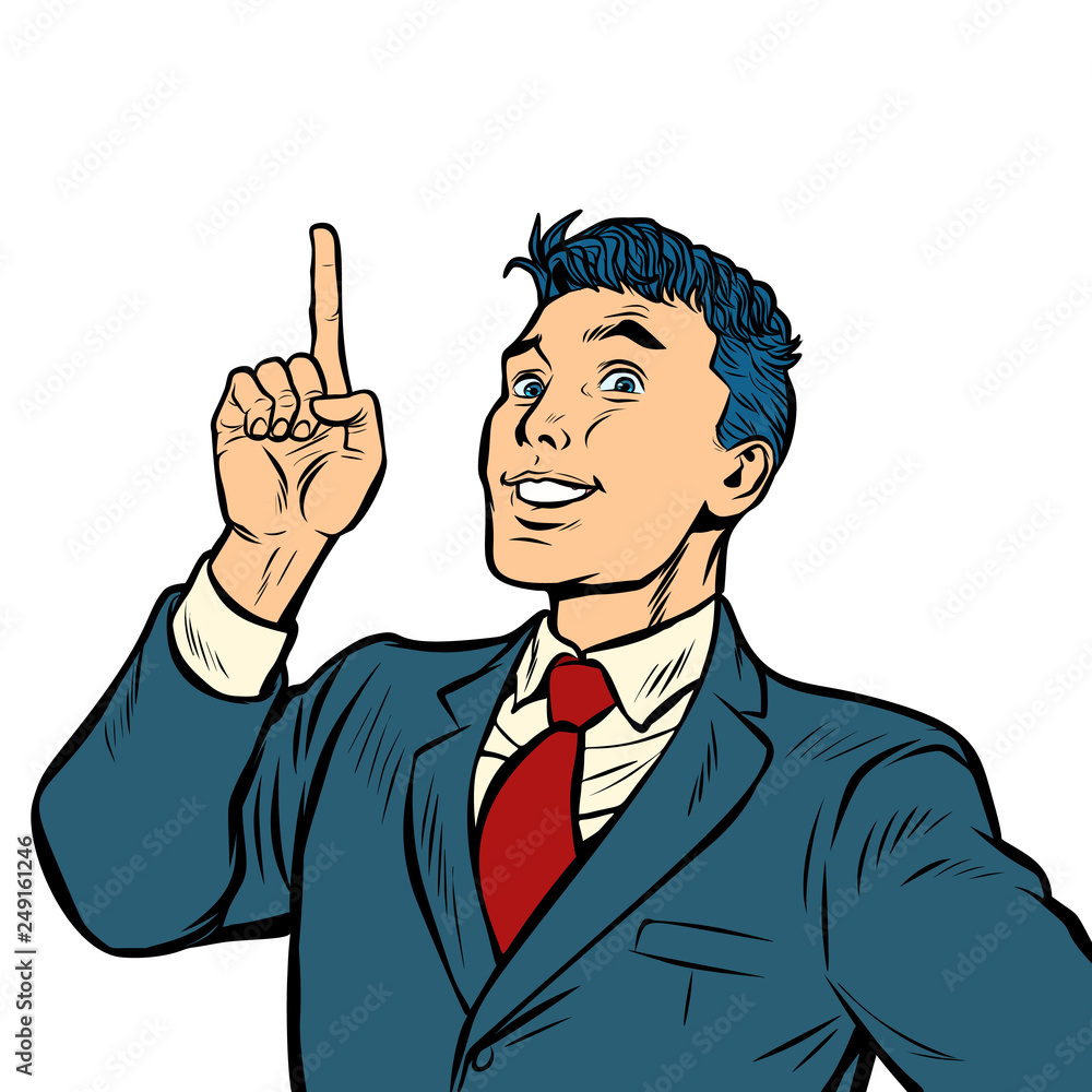 businessman smile index finger up gesture isolate on white background businessman smile index finger up gesture isolate on white background