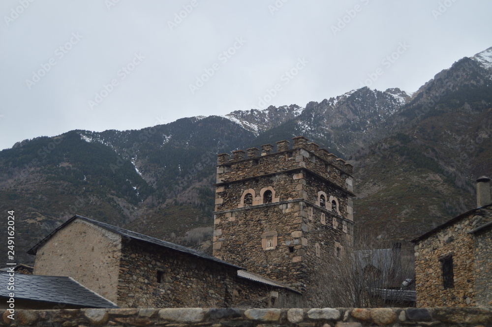 Beautiful Medieval Buildings With The Tower Of The Infanzones Between Them In Benasque. Travel, Landscapes, Nature, Architecture. December 27, 2014. Benasque, Huesca, Aragon. Beautiful Medieval Buildings With The Tower Of The Infanzones Between Them In Benasque. Travel, Landscapes, Nature, Architecture. December 27, 2014. Benasque, Huesca, Aragon.
