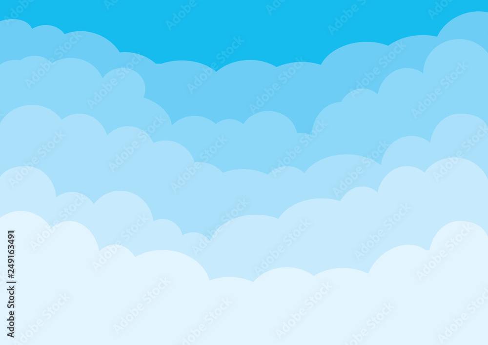 Cartoon clouds and blue sky. Vector illustration.