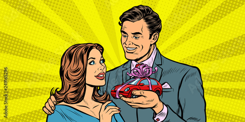 man and woman, car gift