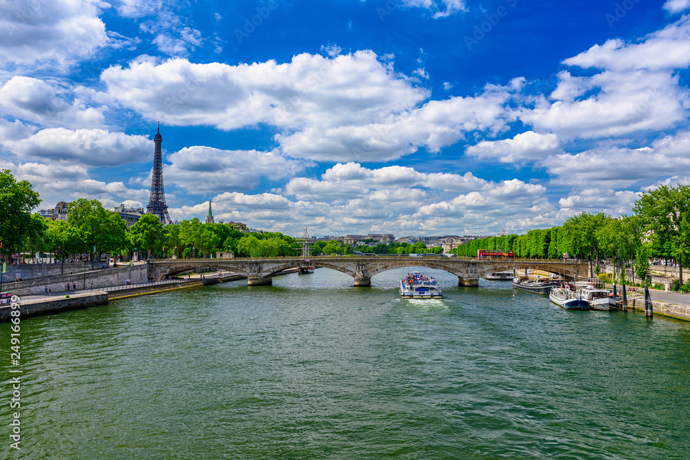 View of Eiffel tower and Seine river in Paris, France