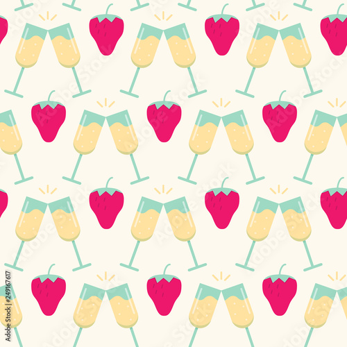 Seamless pattern with strawberry and cocktail glasses