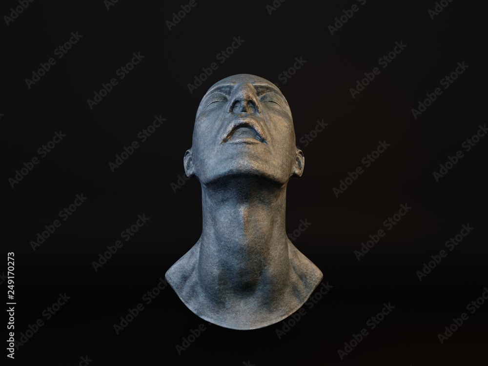 visualization of metal face sculpture 3D illustration visualization of metal face sculpture 3D illustration