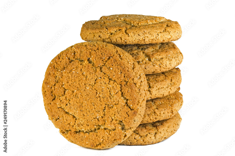 Stack of cookies against a white background. Oat cookies closeup on white background. A stack of sweet biscuits oat cookies closeup on white background Stack of cookies against a white background. Oat cookies closeup on white background. A stack of sweet biscuits oat cookies closeup on white background