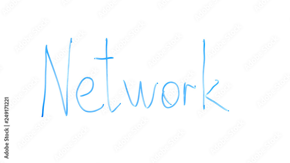 Network word written on glass, computer or social links between people and deals Network word written on glass, computer or social links between people and deals