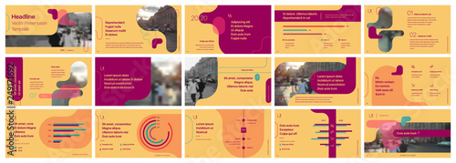 Presentation template. Elements for slide presentations on a yellow background. Use also as a flyer, brochure, corporate report, marketing, advertising, annual report, banner.