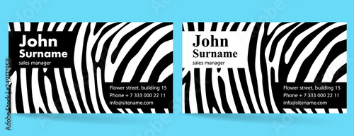 Creative business card. Zebra pattern texture.Template Modern design