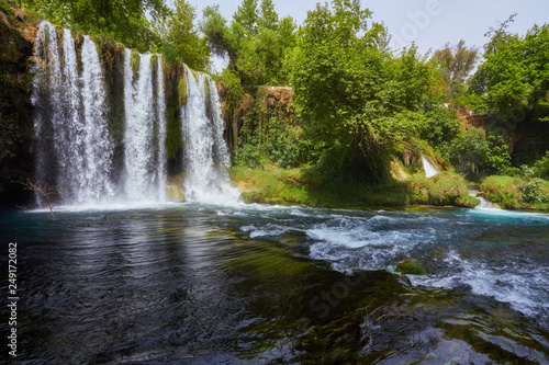 The scenic lush green park surrounds the gorge with Upper Duden Waterfall  the popular tourist place  Antalya  Turkey.