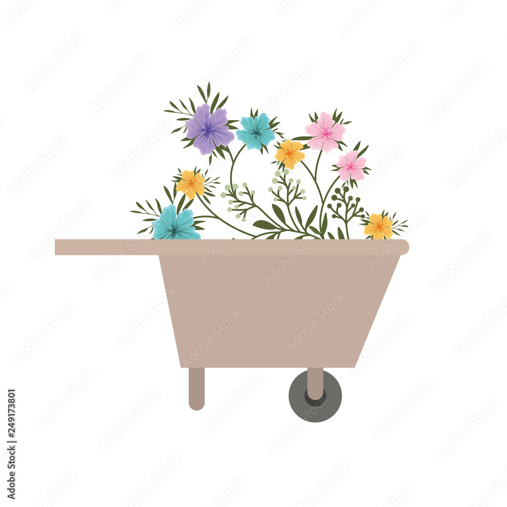 wheelbarrow of wooden with flowers icon