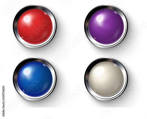 Free Download Set of realistic colored retro lamps with metallic borders. Kit of realistic colored  lamps, used in production. Button with indicator. - GFXLoad