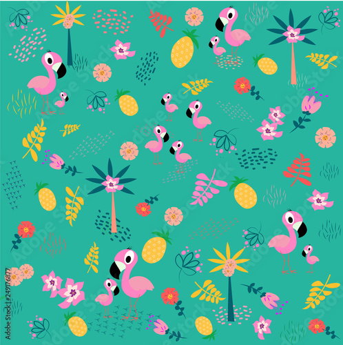 seamless pattern with flowers and flamingos © Tatyana