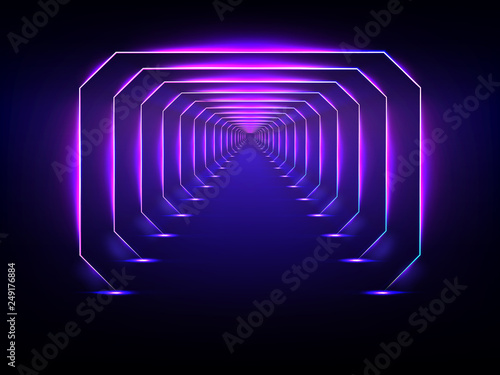Endless futuristic tunnel glowing neon illumination vector