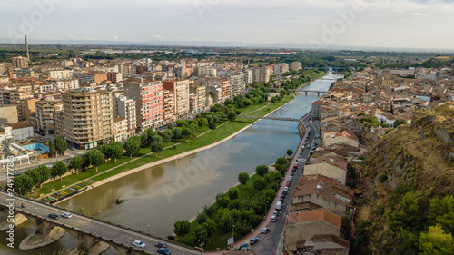 Aerial view of Balaguer with the river Segre, La Noguera, (Province of Lleida, Catalonia, Spain)