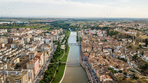 Aerial view of Balaguer with the river Segre, La Noguera, (Province of Lleida, Catalonia, Spain)