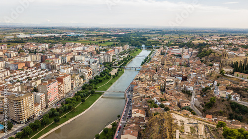 Aerial view of Balaguer with the river Segre, La Noguera, (Province of Lleida, Catalonia, Spain)