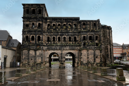 Trier / Germany - February 9 / 2019 : Front view from the city side of PortaNigra
