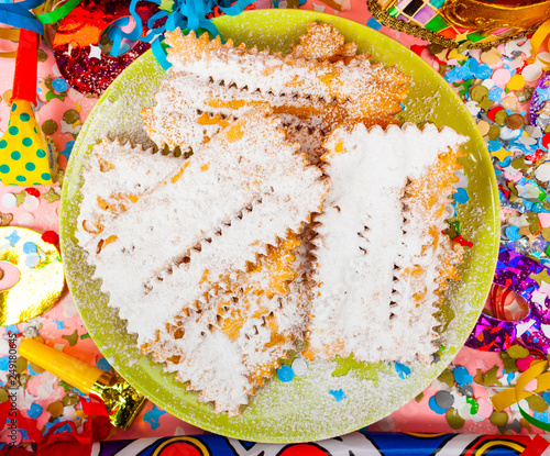 Chiacchiere or Cenci, typical Italian dessert for carnival. photo