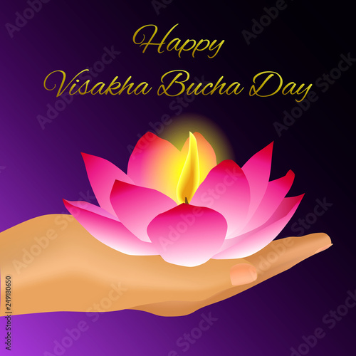 Visakha Bucha Day. The Buddha’s Birthday. Happy holiday. Lotus flower candle.