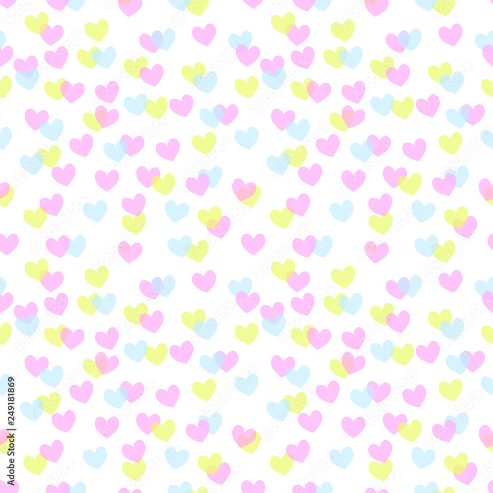 Cute Vector Illustrations. Dropping Hearts. Pink Baby Shower Text. White Background. Colorful Bright Hearts Pattern.