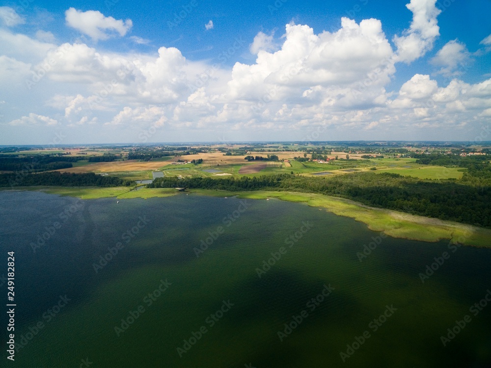 Aerial view of Mamry Lake shore, Mazury, Poland