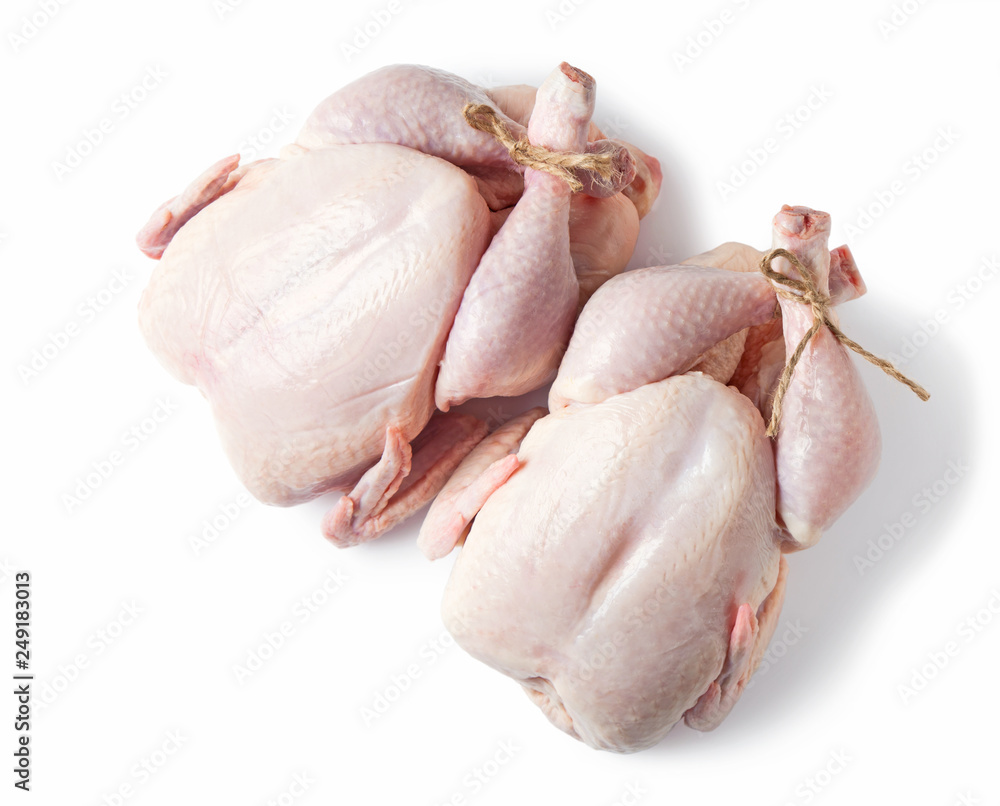 Raw two chicken isolated on white background. Top view. Raw two chicken isolated on white background. Top view.