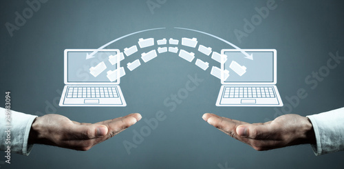 Stampa su tela Notebooks file transfer. Concept of information exchange