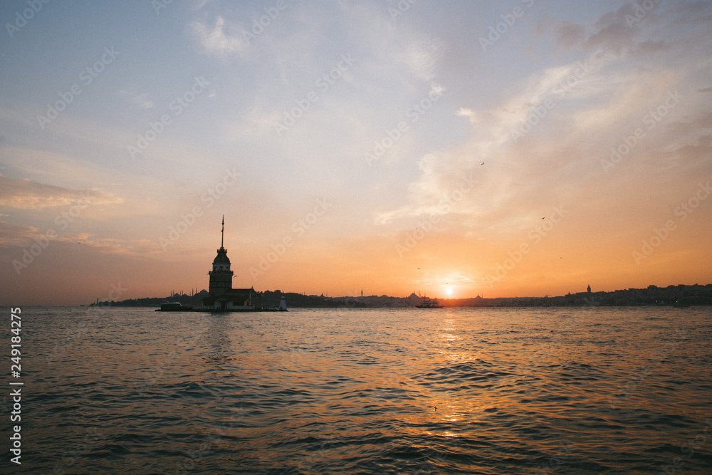 sunset at maidens tower, istanbul sunset at maidens tower, istanbul